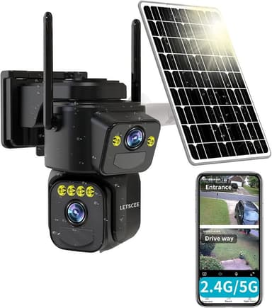 LETSCEE Security Cameras Outdoor WiFi,5G/2.4G Cameras for Home Security Solar Power with Dual Lens,Motion Detection,Night Vision,2-Way Audio,Weather Proof,No Subscription Fee