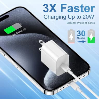 iPhone 18 17 16 15 Fast Charger and 10ft Type C to C Cable Cord Long, 20W USB C Charging Block Plug for Apple iPhone Duo/18 Pro/17 Pro Max/17 Air/16 Plus/15 Mini/iPad Power Adapter Cube Brick/AirPods