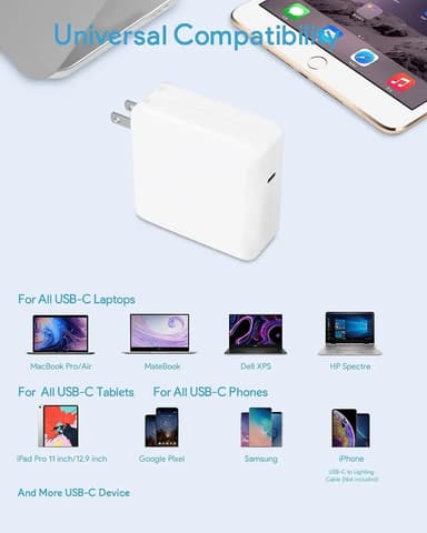 70W USB C Charger Power Adapter for MacBook Pro Air 13/14/15/16Inch, M1 M2 M3 M4 M5, for MacBook 12 Inch/ipad pro, Included USB-C to USBC Charge Cable (6.6ft/2m)