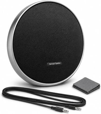 Harman Kardon Onyx Studio 9 - Portable Bluetooth Speaker Bundle - Self-Tuning, Built-in Battery, USB Charging, Aluminum Handle + Aux Cable + Cleaning Cloth, Wireless Home & Outdoor Speaker