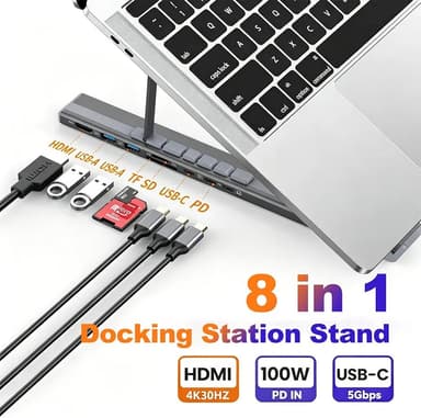 8-in-1 USB C Adjustable Laptop Stand Docking Station for MacBook Pro/Air M1 M2 M3 M4 M5(i5 i7 i9) 13" 15" 16" 13.6" 2018-2026 – Portable Desktop Stand, Aluminum Alloy